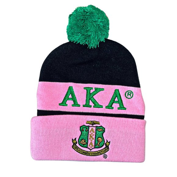 Alpha Kappa Alpha Knit Embroidered Beanie Hat Black - Picture 1 of 2